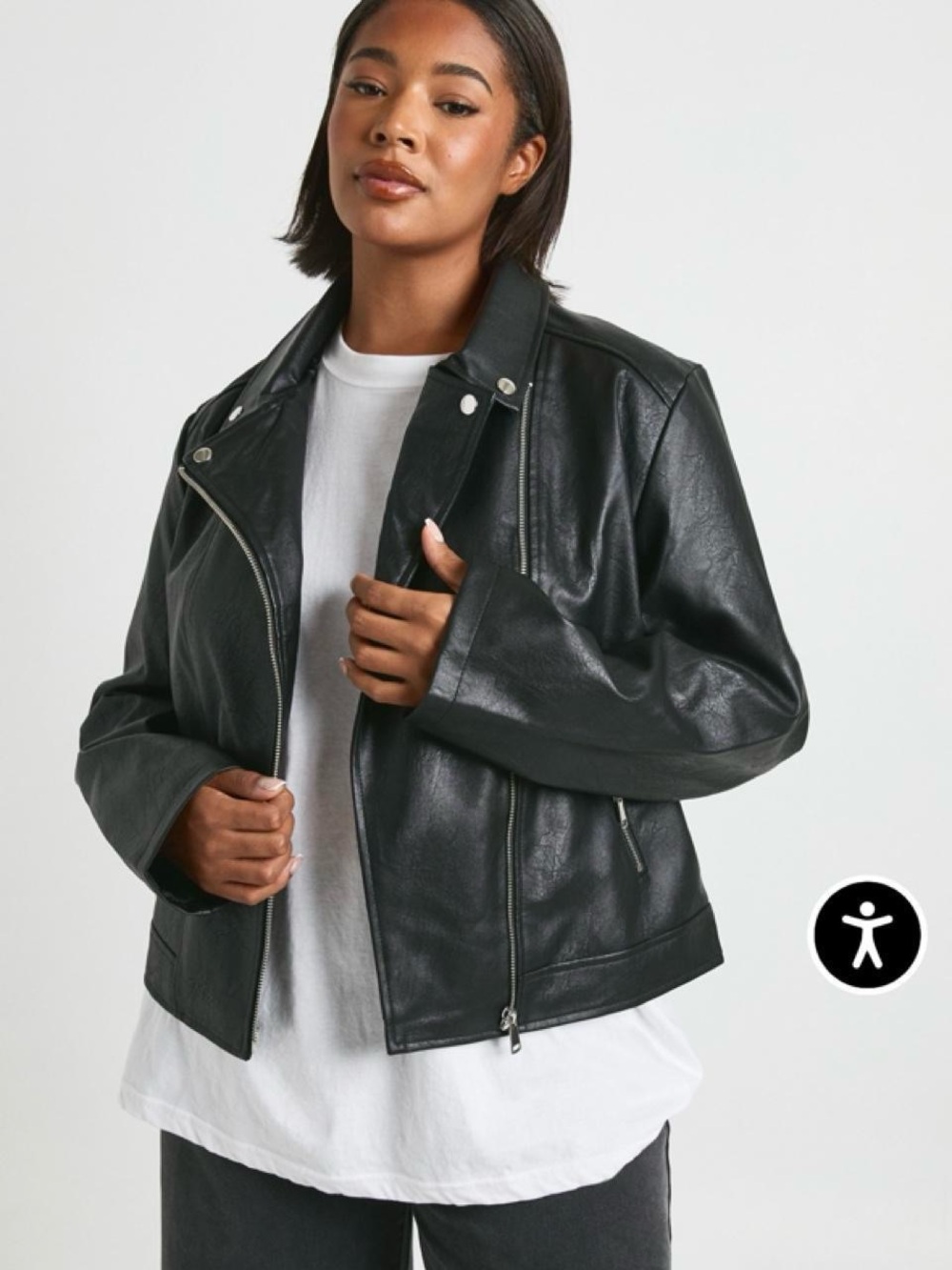 Boohoo Plus Black Faux Leather Biker Jacket